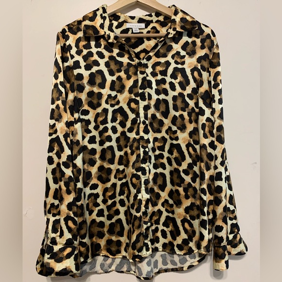 Topshop Leopard Print Satin Animal Print Button Front Size 10 - Picture 2 of 10